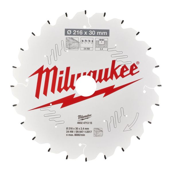 Диск пиляльний PFTE MILWAUKEE, O216х30х2,4мм, 24 зуб.