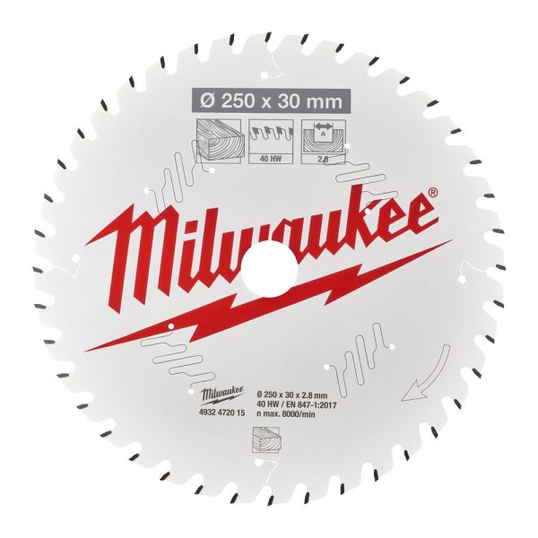 Диск пиляльний PFTE MILWAUKEE, Ø250х30х2,8мм, 40 зуб.
