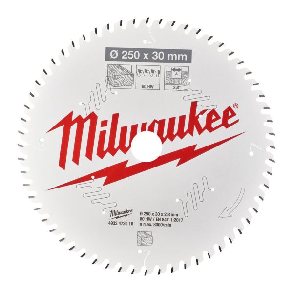 Диск пиляльний PFTE MILWAUKEE, Ø250х30х2,8мм, 60 зуб.