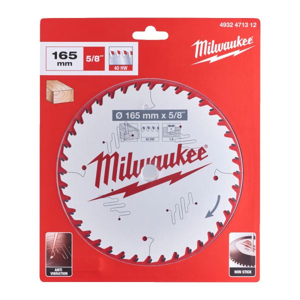 Диск пиляльний PFTE MILWAUKEE, O165х15,87х1,6мм, 40 зуб.
