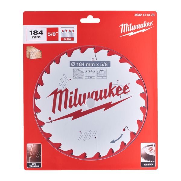 Диск пиляльний PFTE MILWAUKEE, O184х5/8"х1,6мм, 24 зуб.