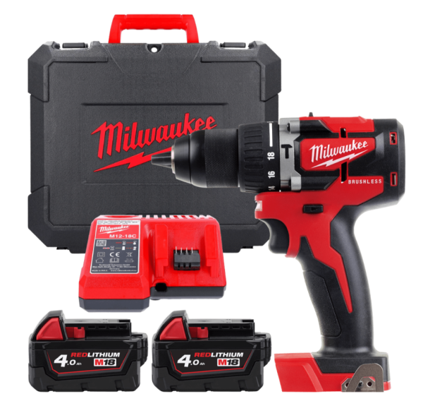 Дриль-шурупокрут з ударом акумуляторний MILWAUKEE, M18 CBLPD-402C, 60Нм, (+ заряд.пристрій, 2 акум.Х