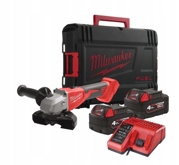 Кутова шліфувальна машина акумуляторна MILWAUKEE, M18 BLSAG125X-402X, діаметр 125 мм (+ заряд.пристрій, 2 акум., HD кейс)