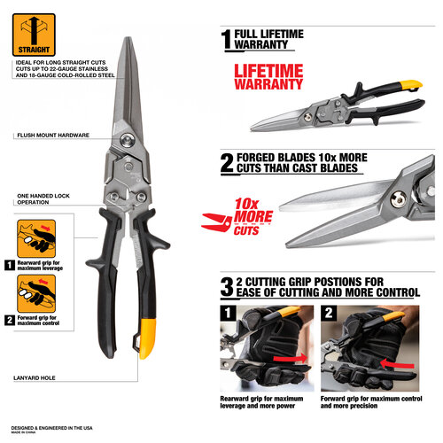 Ножиці по металу ToughBuilt TB-H4-60-SL, подовжені 300 мм прямі