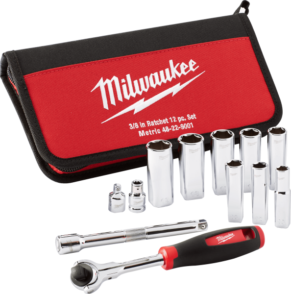 Набір головок метричних 3/8" MILWAUKEE з храповиком, (12шт), в сумці