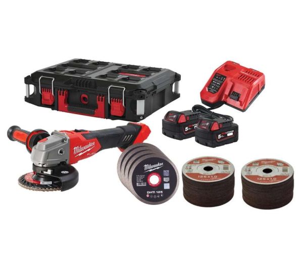 Шліфмашина кутова - болгарка акумуляторна безщіткова MILWAUKEE 125 мм M18 FSAG125XB100P-502P