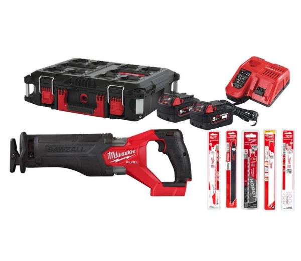 Пила шабельна акумуляторна MILWAUKEE, M18 FSZ100P-502P (+ЗП, 2ак.Х 5Аг, набір полотен, PACKOUT)