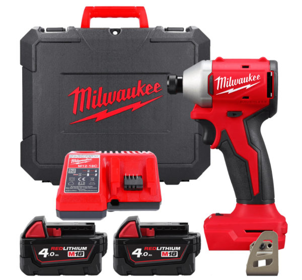 Шуруповерт ударний акумуляторний безщітковий M18 BLIDRC-402C крутий. мом. 190 Нм MILWAUKEE (+ заряд.пристрій, 2 акум., HD кейс)