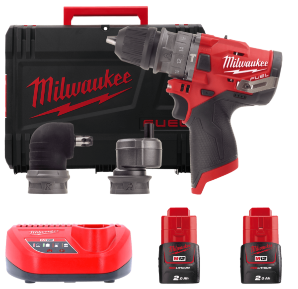 Дриль-шурупокрут з ударом акумуляторний MILWAUKEE, M12 FPDXKIT-202X, 44Нм, (+ заряд.пристрій, 2 акум., знімний патрон, 2 насадки