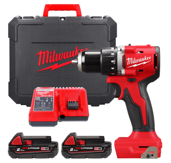 Дриль-шурупокрут акумуляторний безщітковий MILWAUKEE M18 BLDDRC-202C 61Нм (+ заряд.пристрій, 2 акум., HD кейс)