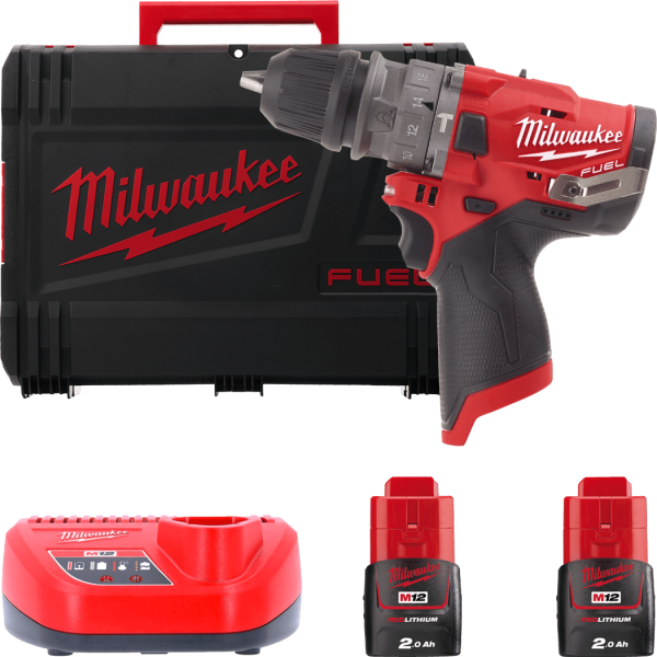Дриль-шурупокрут з ударом акумуляторний MILWAUKEE, M12 FPDX-202X, 37Нм, (+ заряд.пристрій, 2 акум., HD кейс)