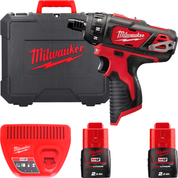 Дриль-шурупокрут акумуляторний MILWAUKEE, M12 BD-202C, 30Нм (+ заряд.пристрій, 2 акум.Х 2Аг, кейс)
