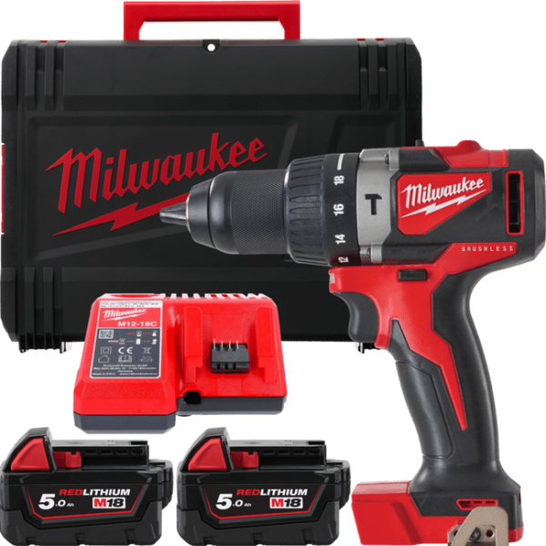 Дриль-шурупокрут з ударом акумуляторний MILWAUKEE, M18 BLPD2-502X, 82Нм (+ заряд.пристрій, 2 акум.Х