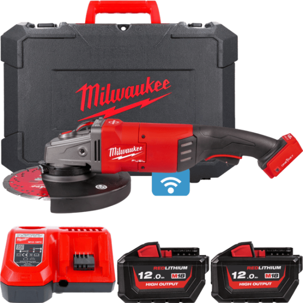 Шліфмашина кутова акумуляторна MILWAUKEE, M18 ONEFLAG230XPDB-122C, діаметр 230мм (+зар.пр.,2акум.Х12Аг,кейс)