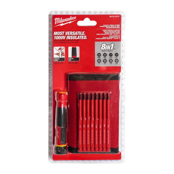 Набір прецезійних викруток VDE MILWAUKEE 8-в-1 (ручка VDE + 8 біт VDE)