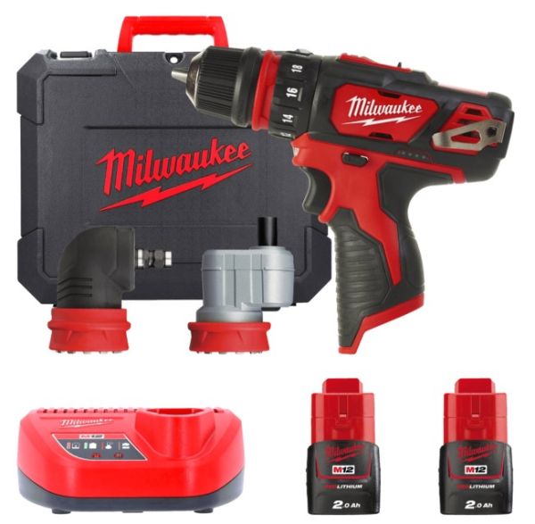 Дриль-шурупокрут акумуляторний MILWAUKEE, M12 BDDXKIT-202C (+ заряд.пристрій, 2 акум.Х 2Аг, 3 насадки, HD кейс)