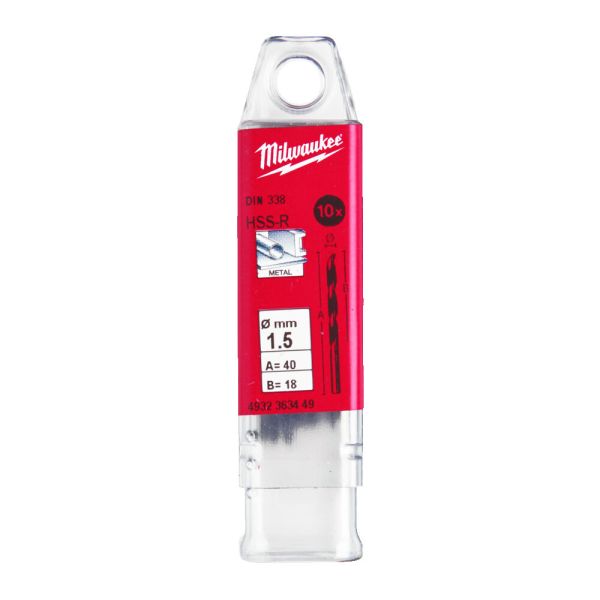 Свердло по металу HSS-R MILWAUKEE DIN338, діаметр 1,5 мм, (10шт)