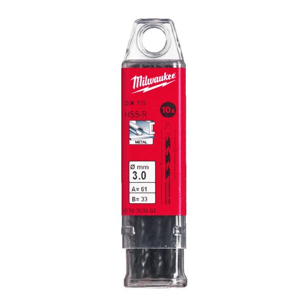 Свердло по металу HSS-R MILWAUKEE DIN338, діаметр 3,0 мм, (10шт)