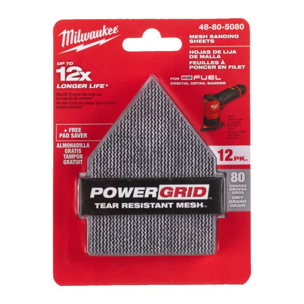 Сітка шліфувальна HL MILWAUKEE, 67х92мм, зерно 80, (12шт+подложка) (для M12 FDSS)