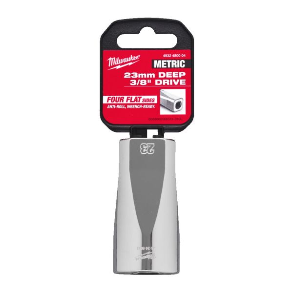 Головка торцева хромована ⅜″ 6гр. MILWAUKEE, подовжена, 23мм