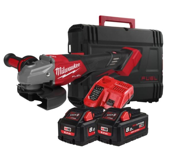 Шліфмашина кутова акумуляторна MILWAUKEE, M18 FHSAG125XPDB2-802X, діаметр 125мм (зарядний пристрій, 2акум. Х 8 Аг, HDкейс)