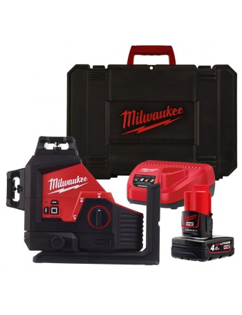 Нівелір лазерний 3D акумуляторний MILWAUKEE, M12 3PL-401C (+заряд. пристрій. ,1акум.Х4Аг, кейс)