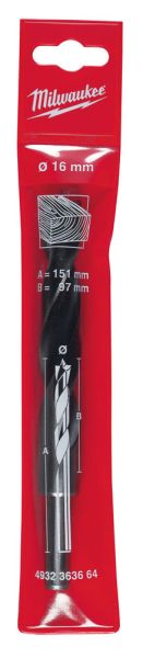 Свердло по дереву триточкове DIN 7487 E MILWAUKEE, діаметр 16х151мм