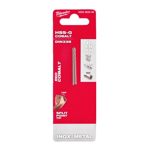 Свердло по металу HSS-Co MILWAUKEE DIN338, діаметр 1,5х40х18мм, (2шт)