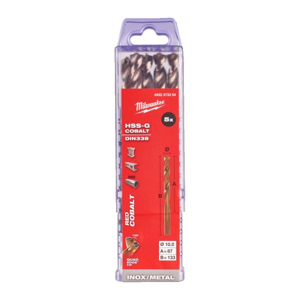 Свердло по металу HSS-Co MILWAUKEE, DIN338, Ø10,0х133х87мм, (5шт)
