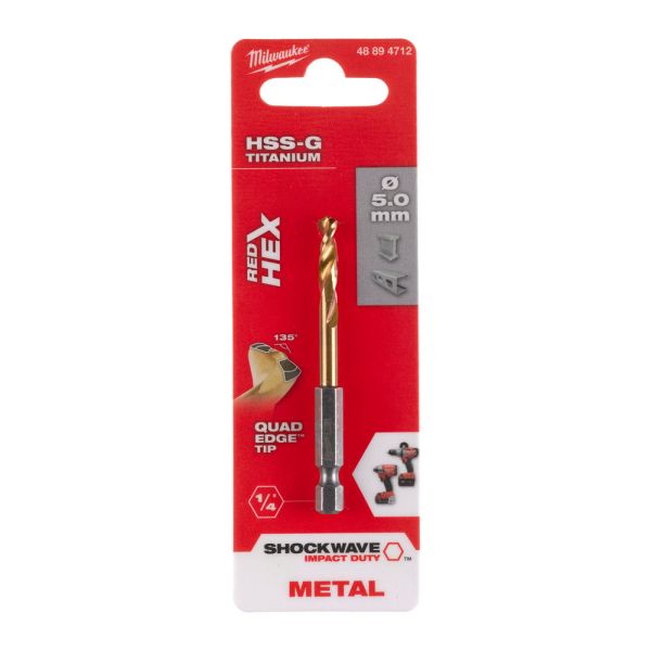 Свердло по металу RedHEX HSS-G TiN MILWAUKEE, діаметр 5,0 мм