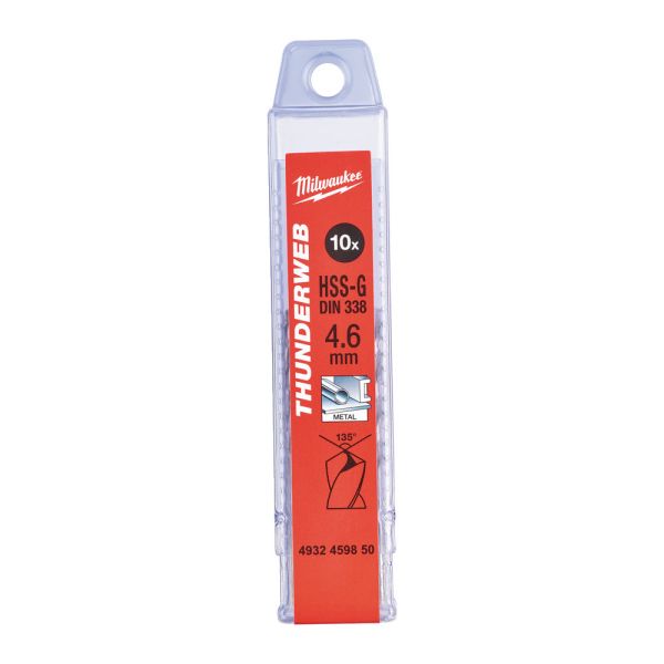Свердло по металу THUNDERWEB HSS-G MILWAUKEE DIN338, Ø4,6х80мм, (10шт)