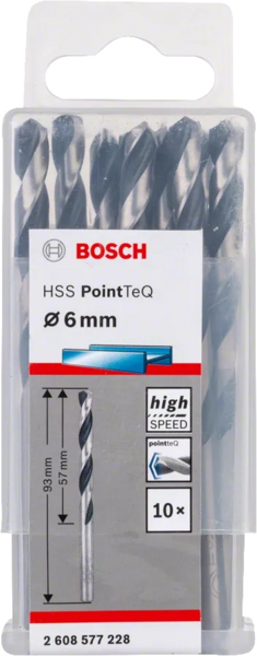 Свердло Bosch HSS-PointTeQ, 6х57х93мм, 10шт (2.608.577.228)