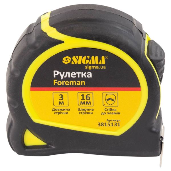 Рулетка Foreman 3м×16мм без ремінця SIGMA (3815131)