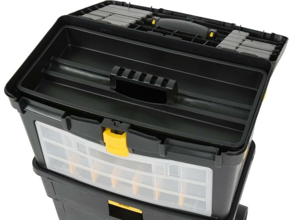 Ящик для інструментів на 2 колесах з ручкою пластиковий VOREL: 3 секції, 46х22х62/84 см, знімн орга