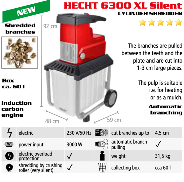 Садовий подрібнювач гілок HECHT 6300 XL SILENT