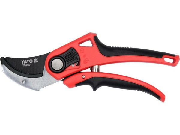 Сікатор з округленими лезами з ковадлом YATO: з регуляц. розводу лез до гілок Ø= 12/20 мм, L= 208 мм