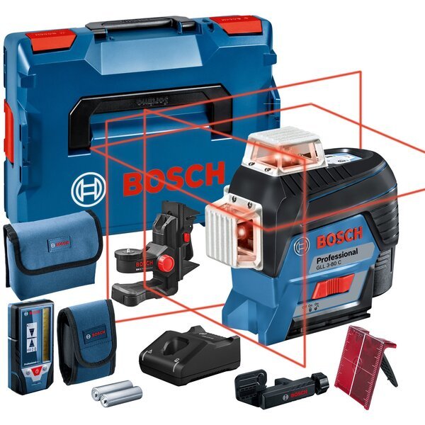 Нівелір лазерний Bosch GLL 3-80 C +LR7 +BM1, 12В, L-Boxx, 24м/120м, ±0,2 мм/м, IP 54