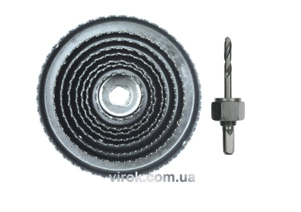 Пили кільцеві по дереву VOREL + свердло Ø=38-127 мм, h=21 мм. направл. Ø-6 мм, кпл. 9 шт. [6/24]