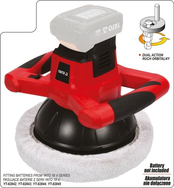 Полірувальна машина акумуляторна YATO: Li-Ion 18 В,2500 об/хв, диск Ø= 250 мм(БЕЗ АКУМУЛЯТОРА) [4]