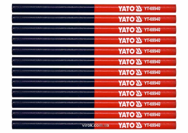 Олівці столярні двоколірні YATO : L= 175 мм, стержень 4 x 2 мм, синьо-червоні, уп. 12 шт [120]