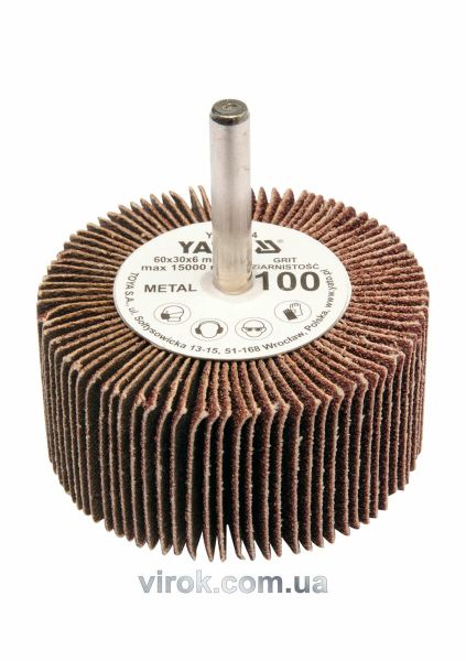Круг пелюстковий шліфувальний YATO : подовжений Ø= 60 мм К60, шпиндель Ø= 6 мм, H= 30 мм [10/60]