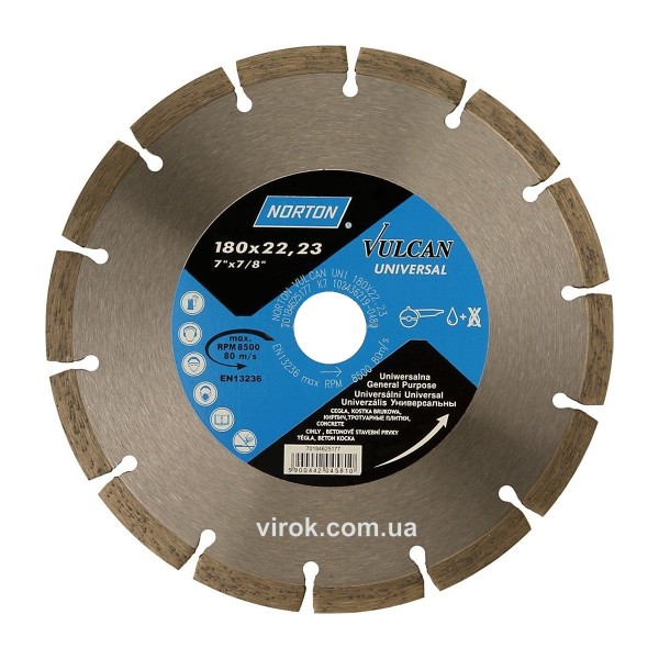Диск алмазний VULCAN UNI сегментний: Ø= 180/ 22.23 мм (DW)