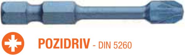 Насадка викруткова ударна USH Blue Shock : Pozidriv PZ2 x 50 мм Torsion подовжена, Уп. 5 шт.