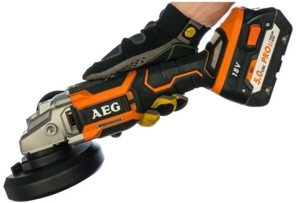 Шліфмашина кутова безщіткова акумул. AEG: Li-Ion 2x18 В 5 AхГод, диск Ø=125 мм, 11000об/хв