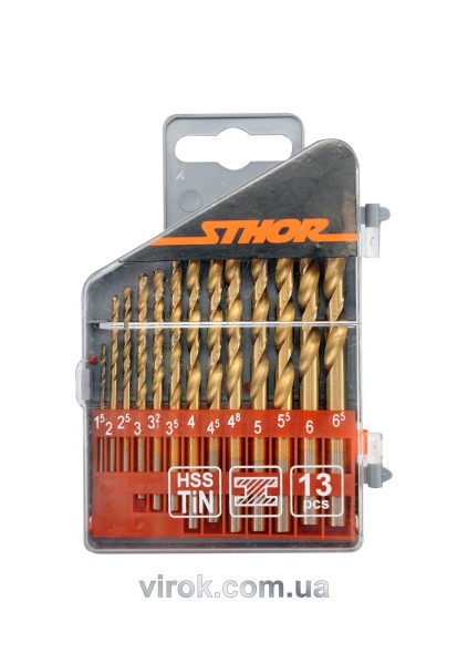 Набір свердл по металу титанових STHOR : HSS-TiN. Ø= 1,5 - 6,5 мм. 13 Шт. [25/100]