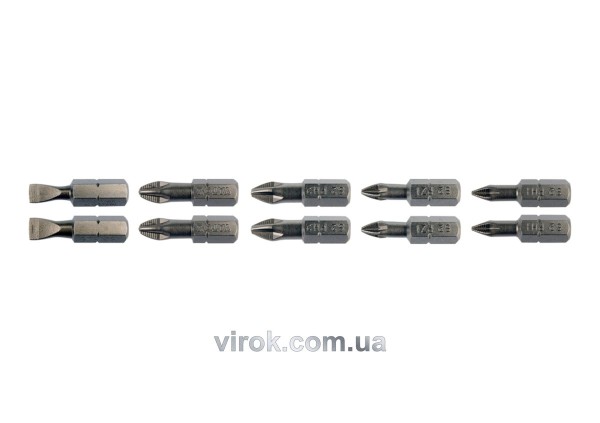 Набір насадок викруткових YATO : SL5, SL6, PH1/1, PH2/2, PZ1/1, PZ2/2, L= 25 мм. 10 шт. [25/200]