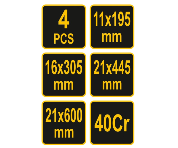 Ломи з ручкою VOREL 4 шт. l= 195/ 305/ 445/ 600 мм, пруг- 11/ 16/ 21 мм [2/12]