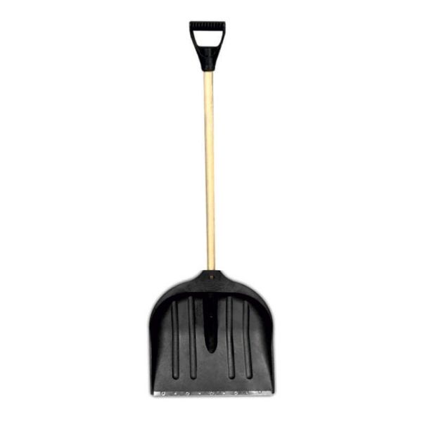 Лопата для снігу/зерна пластикова з оцинкованою планкою Standard 490×495мм з дерев'яним держаком (чорна) GRAD (5046585)