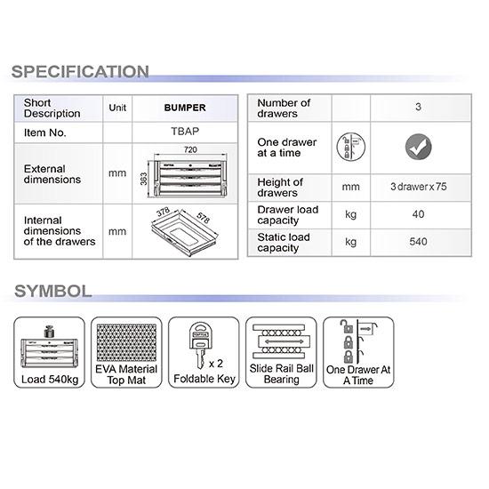 Ящик для інструменту 3 секції BUMPER SERIES (чорний) TOPTUL TBAP0307