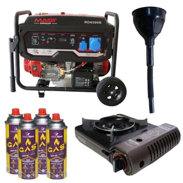 Бензиновий генератор MAST GROUP RD6500E + газова плитка Orcamp CK-505 + електричний обігрівач Gardyer HE2000